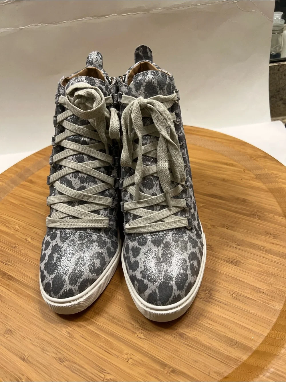 Linea Paolo Fenton Wedge Gray Leopard High-Top Sneakers Size 6 M NWOT